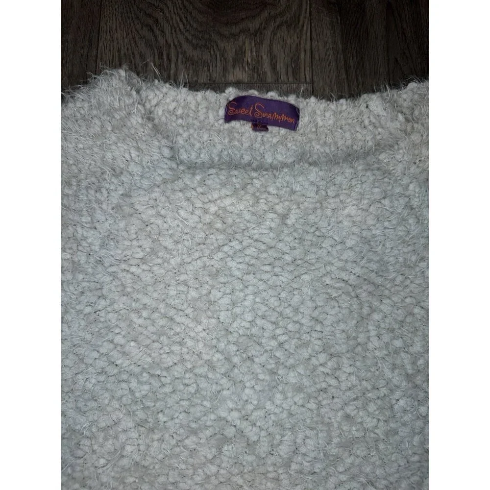 Anthropologie Sweet Sinammon Beige Gray Fuzzy Sweater Croppd Sz M Medium